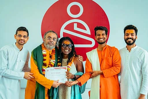 Beatrice with her Yoga Nidra Hatha Yoga Teacher Training Certification at Nirvana Yoga School Rishikesh